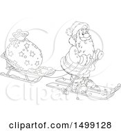 Poster, Art Print Of Black And White Santa Claus Skiing With A Christmas Sleigh