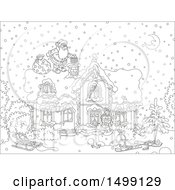 Poster, Art Print Of Black And White Santa Claus On A Roof Top On Christmas Eve