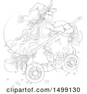 Poster, Art Print Of Black And White Halloween Witch And Pumpkin Carriage