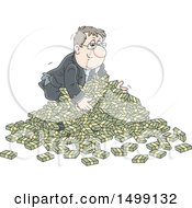 White Business Man In A Pile Of Cash Money