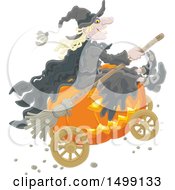Poster, Art Print Of Halloween Witch And Jackolantern Pumpkin Carriage