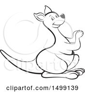 Clipart Of A Black And White Kangaroo Clapping Royalty Free Vector Illustration
