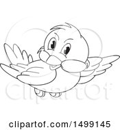 Clipart Of A Black And White Flying Bird Royalty Free Vector Illustration