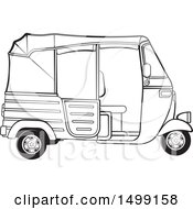 Clipart Of A Black And White Three Wheeler Rickshaw Vehicle Royalty Free Vector Illustration