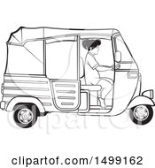 Clipart Of A Black And White Woman Driving A Three Wheeler Rickshaw Vehicle Royalty Free Vector Illustration