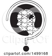 Poster, Art Print Of Black And White Puzzle Head With A Missing Piece In A Question Mark