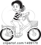 Poster, Art Print Of Black And White Happy Girl Riding A Bicycle