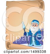 Clipart Of Father Frost Or Santa Claus With A Parchment Scroll Royalty Free Vector Illustration