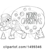Poster, Art Print Of Santa Claus Carrying A Giant Sack With A Merry Christmas Greeting In Black And White