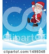 Poster, Art Print Of Santa On A Rope Over A Winter Landscape