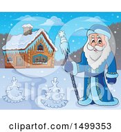 Poster, Art Print Of Father Frost Or Santa Claus Near A Cabin
