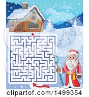 Poster, Art Print Of Father Frost Or Santa Claus On A Maze Leading To A Cabin