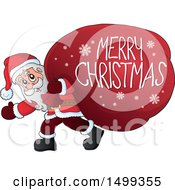 Poster, Art Print Of Santa Claus Carrying A Giant Sack With A Merry Christmas Greeting