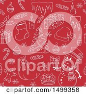 Poster, Art Print Of Red And White Seamless Background With Christmas Items