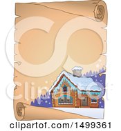 Poster, Art Print Of Parchment Scroll With A Winter Cottage Or Log Cabin