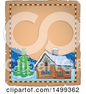 Poster, Art Print Of Parchment Page With A Winter Cottage Or Log Cabin