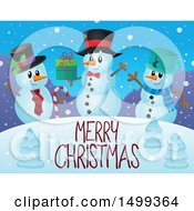 Poster, Art Print Of Group Of Snowmen With A Merry Christmas Greeting