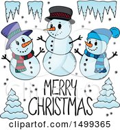 Clipart Of A Group Of Snowmen With A Merry Christmas Greeting Royalty Free Vector Illustration by visekart