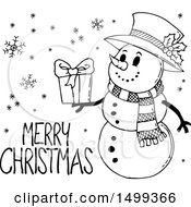 Poster, Art Print Of Black And White Snowman With A Merry Christmas Greeting