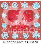 Poster, Art Print Of Merry Christmas Greeting With Lights In A Snowflake Border
