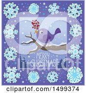 Poster, Art Print Of Merry Christmas Greeting With A Bird In A Snowflake Border