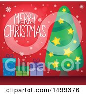 Poster, Art Print Of Merry Christmas Greeting With A Tree And Gifts