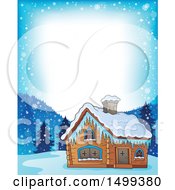 Clipart Of A Border With A Winter Cottage Or Log Cabin Royalty Free Vector Illustration