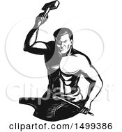Clipart Of A Retro Male Blacksmith In Engraving Style Royalty Free Vector Illustration