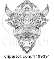 Poster, Art Print Of Zentangle Black And White American Bison Head In Mandala Style