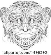 Poster, Art Print Of Zentangle Black And White Chimpanzee Head In Mandala Style