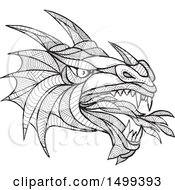 Poster, Art Print Of Zentangle Black And White Dragon Head