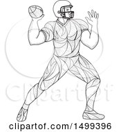 Poster, Art Print Of Zentangle Black And White American Football Player Throwing