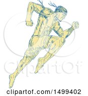 Poster, Art Print Of Sketched Muay Thai Fighter Jumping And Kicking