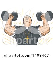Poster, Art Print Of Sketched Muscular Priest Lifting Dumbbells