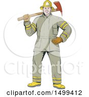 Poster, Art Print Of Fireman Holding An Axe Over His Shoulder