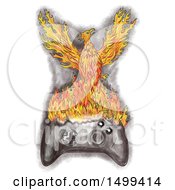 Poster, Art Print Of Sketched Rising Flaming Phoenix On A Video Game Controller On A White Background