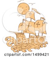 Poster, Art Print Of Sketched Caravel Sailing Ship And Moon