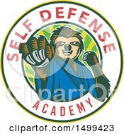 Poster, Art Print Of Karate Sloth Mascot Punching In A Self Defense Academy Circle