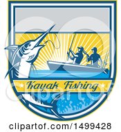 Poster, Art Print Of Jumping Marlin Fish Being Reeled In By Two Men Tandem Fishing With Text