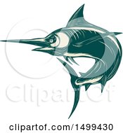 Poster, Art Print Of Scratchboard Style Jumping Marlin Fish
