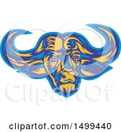 Clipart Of A Blue And Yellow Cape Buffalo Head Royalty Free Vector Illustration