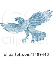 Poster, Art Print Of Blue Flying Raven In Mandala Style