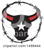 Poster, Art Print Of Texas Longhorn Bull Head With A Star In A Barbed Wire Frame