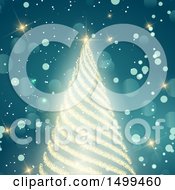 Bright Gold Glitter Christmas Tree On Blue Flares