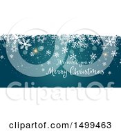 Poster, Art Print Of We Wish You A Merry Christmas Design With Snowflakes On Blue