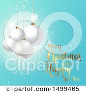 Poster, Art Print Of Merry Christmas And A Happy New Year Design With Baubles On Blue