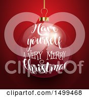 Clipart Of A Have Yourself A Very Merry Christmas Bauble On Red Royalty Free Vector Illustration