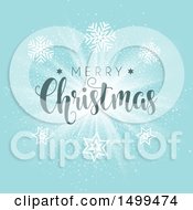Clipart Of A Merry Christmas Design With Snowflakes And Stars On Blue Royalty Free Vector Illustration