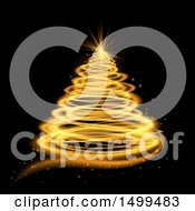 Poster, Art Print Of Golden Spiral Glowing Christmas Tree On Black