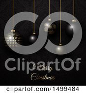 Clipart Of A Merry Christmas Greeting With Suspended Bauble Ornaments Over Black Royalty Free Vector Illustration